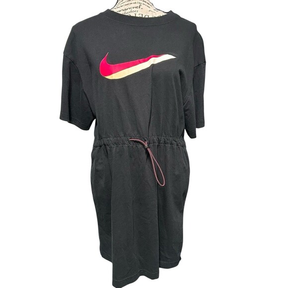 NIKE Sportswear Icon Clash Women's Black Knit Dress Drawstring Waist Size Medium - Picture 1 of 8